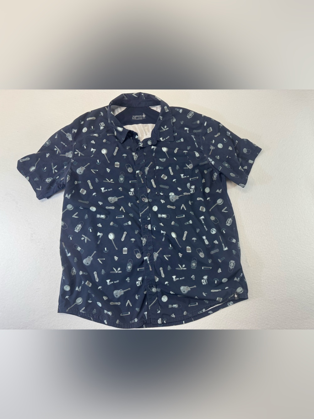 Smartwool Navy Short-Sleeve Printed Button-Up Shirt camping stretch athletic